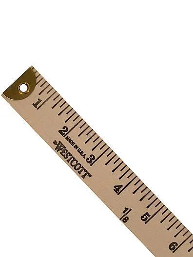 Wooden yardstick with brass ends and hang hole, blue finish, 36 inches long