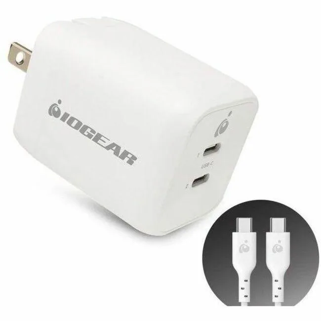 IOGEAR IOGEAR GearPower Dual USB-C 65W GaN Charger 6 ft Cable — product photo