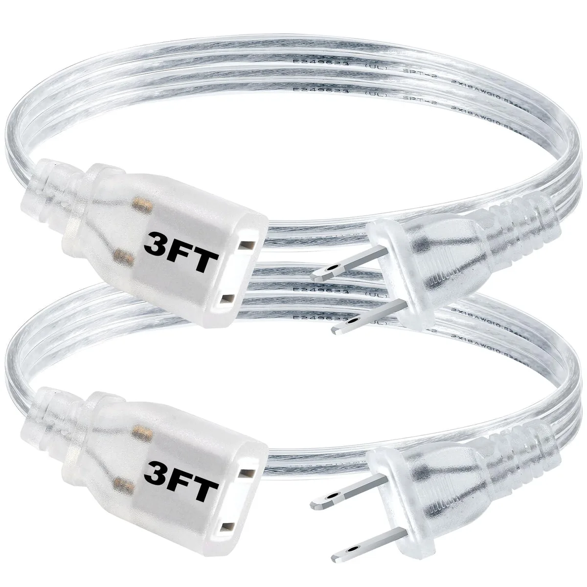  Rkoyes B002-TMYCX3FT 2 Pack 3ft Clear Power Extension Cord 18 AWG 250V 10A — product photo