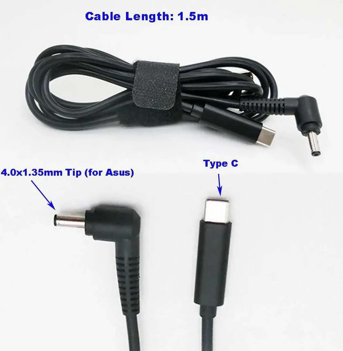 Lirealar Lirealar USB-C to Asus 4.0x1.35mm PD Cable 1.5m 3A Black — product photo