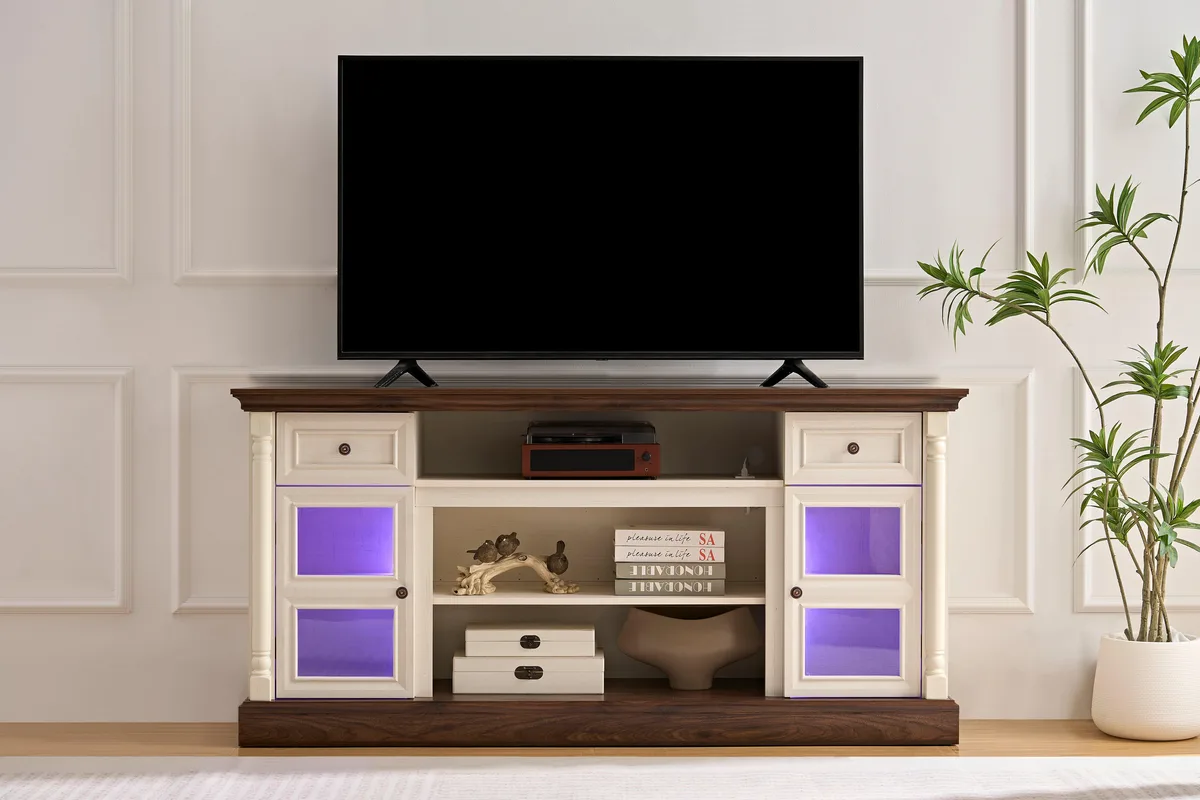 tuphen tuphen Farmhouse Fireplace TV Stand Roman Column 70-inch 80-inch LED Walnut White — product photo