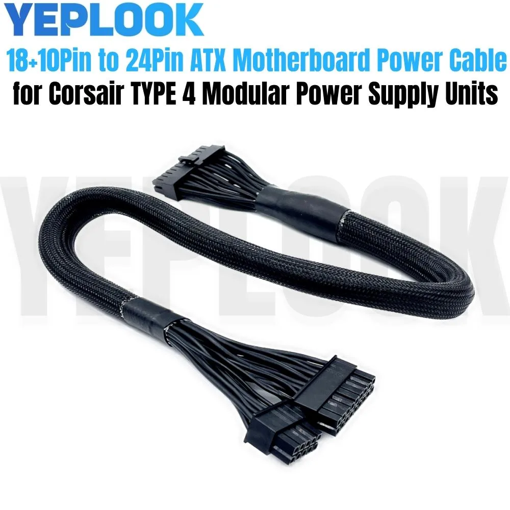 YEPLOOK YEPLOOK 18+10Pin to 24Pin ATX Main Power Cable for Corsair HX Platinum Type 4 Modular 60cm Black — product photo