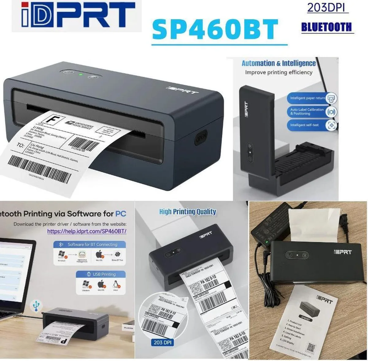 iDPRT iDPRT Shipping Label Printer 4x6 SP460BT 203 DPI Bluetooth USB Direct Thermal Label Printer — product photo
