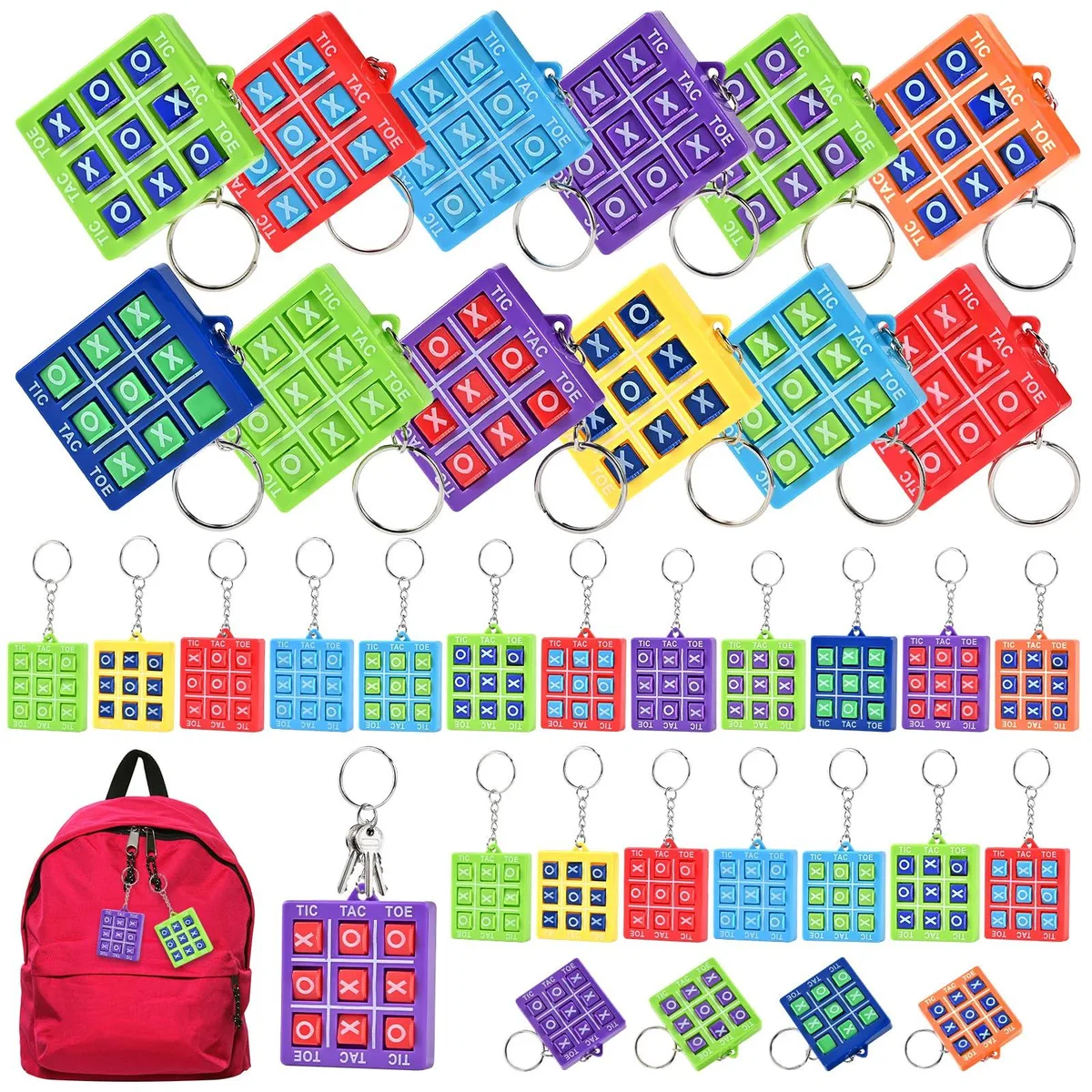 36 mini tic tac toe keychains in 12 colors
