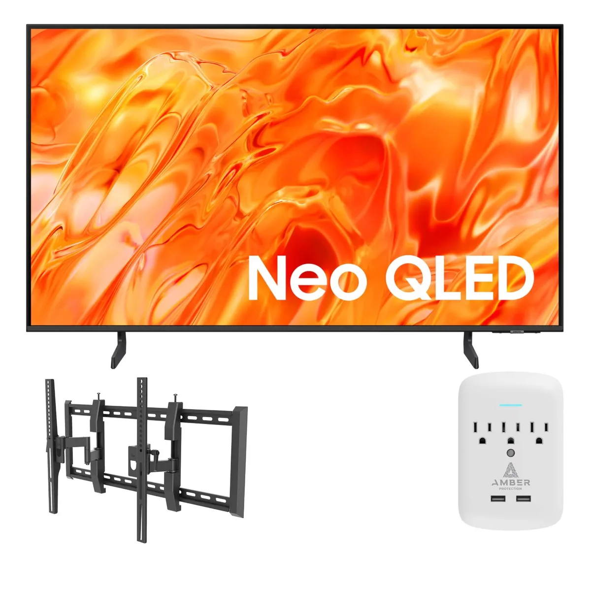 SAMSUNG SAMSUNG QN43QN70HA 43" NeoQLED LED TV with Walts TILT-EXTENSION-37-90 Mount and Amber 3-OUTLET-SURGE Protector — product photo
