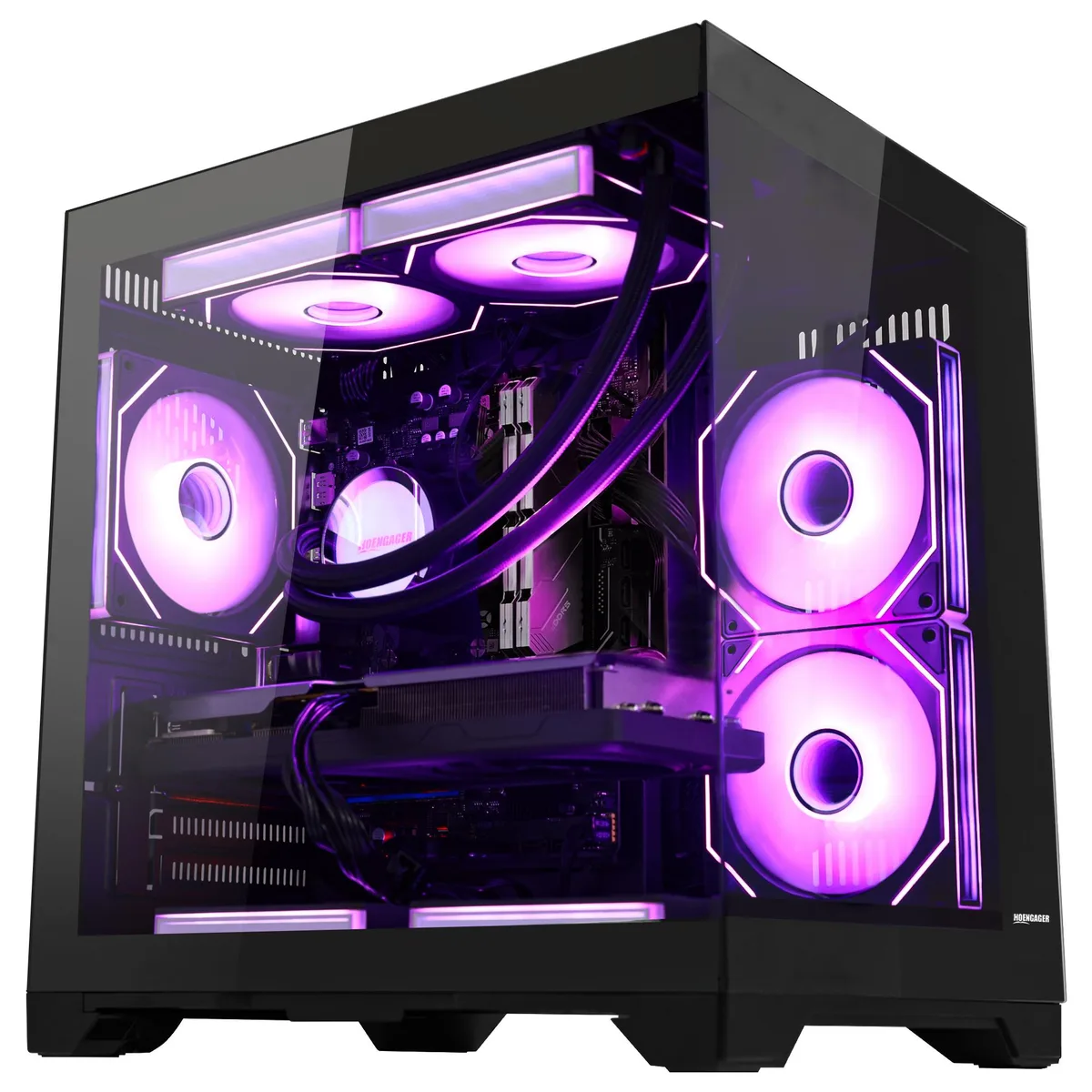 Hoengager Hoengager Gaming PC Ryzen 5 9600X Radeon RX 9060 XT 16GB 32GB DDR5 1TB NVMe 650W 240mm Liquid Cooler — product photo