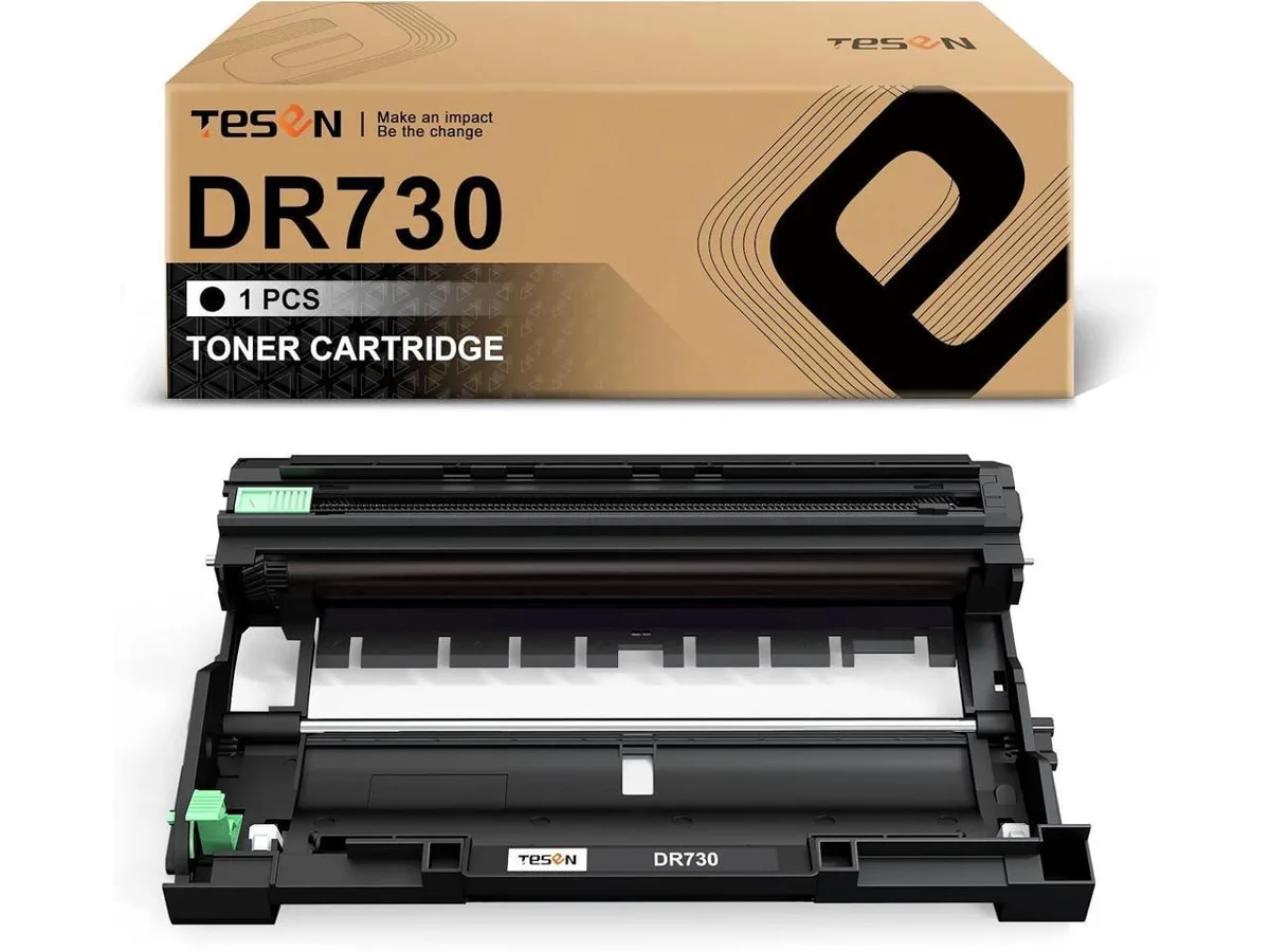 Black cylindrical drum unit with green roller and side gears