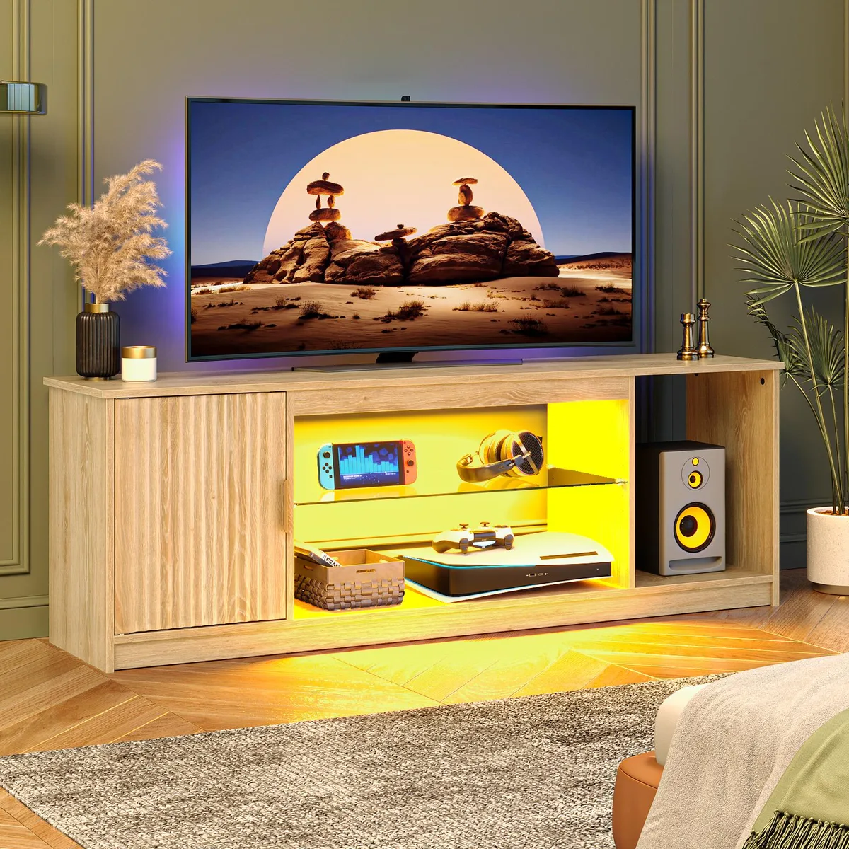 Bestier Bestier Fluted TV Stand 65 inch LED LOG 57 13.8 20.7 inch — product photo