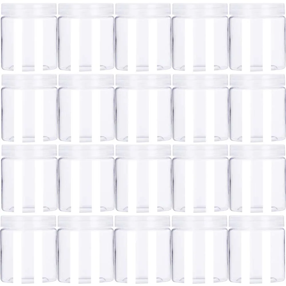 Twenty clear round jars with red silicone lids and gaskets, 4oz each