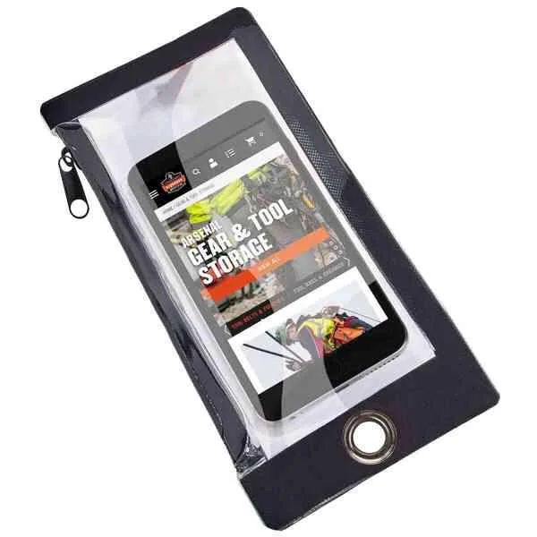 Clear TPU phone pouch with steel D-ring and grommet tether point