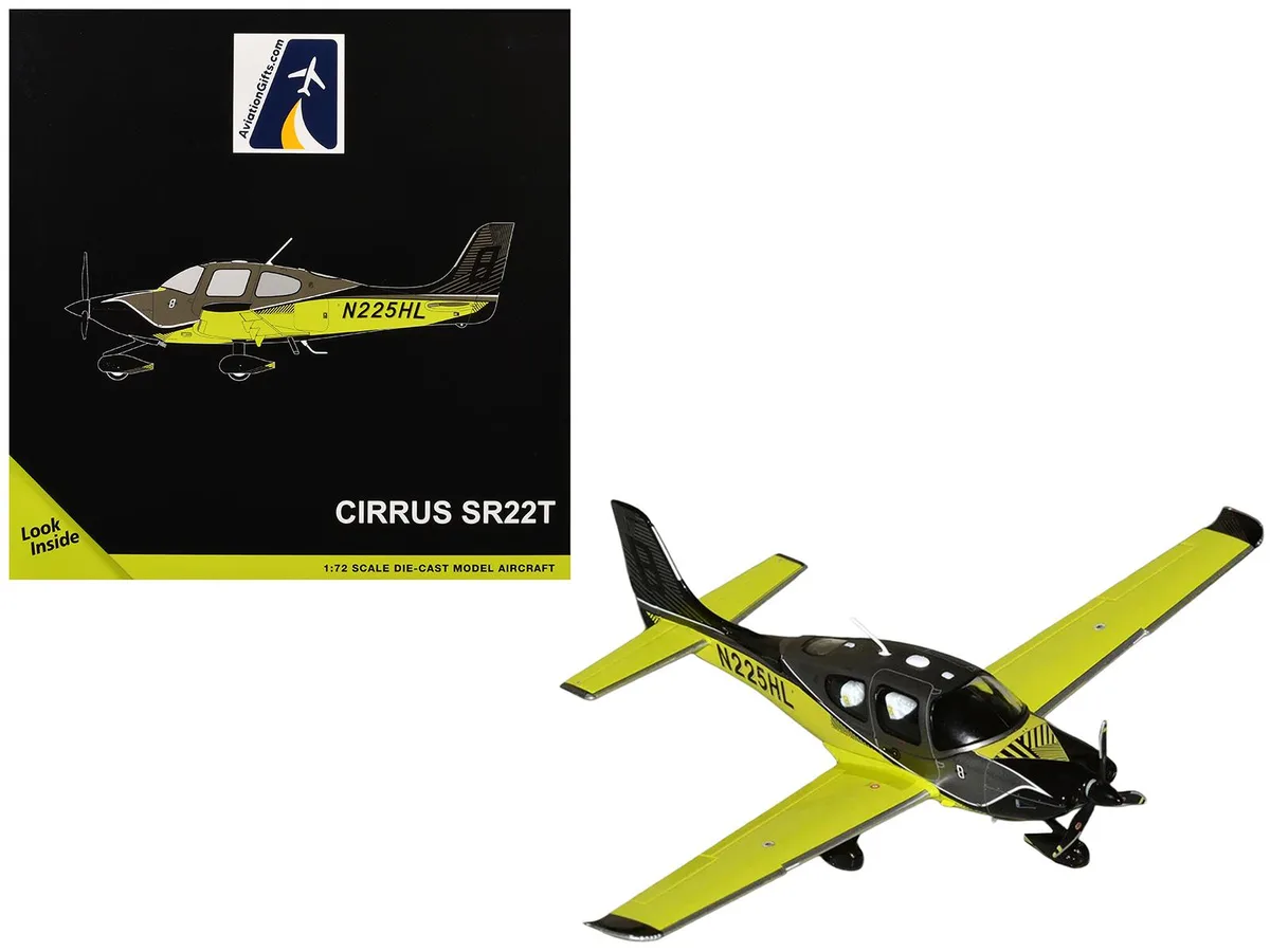 GeminiJets GeminiJets Cirrus SR22T N225HL Black Neon Green 1/72 Diecast Hobby Collectible — product photo