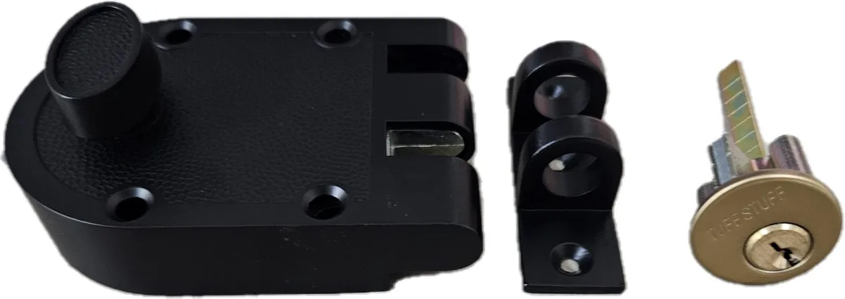 Black jimmy proof single cylinder deadbolt with flat strike plate