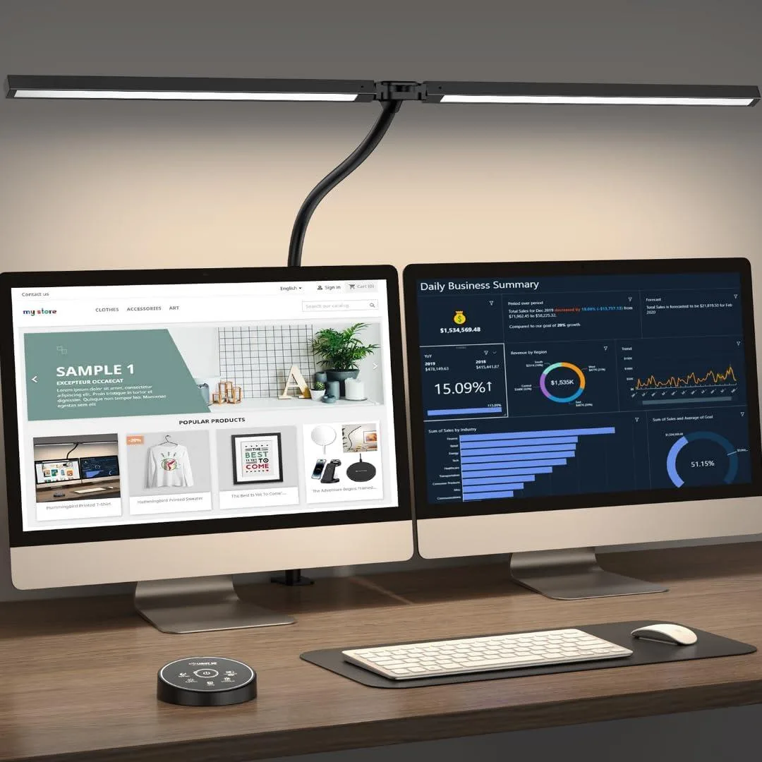 BFKK BFKK CLED-5510C dual-head LED desk lamp 24W 5 color 25 modes clamp 31.5in 71in coverage — product photo
