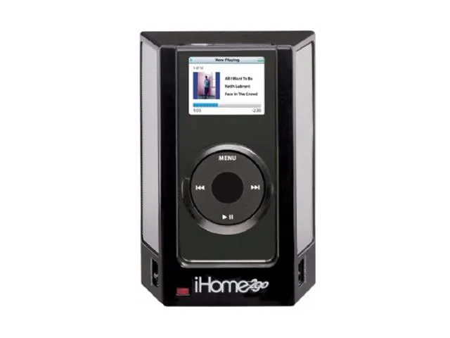 Black portable dock speaker with clear protective cover for iPod nano