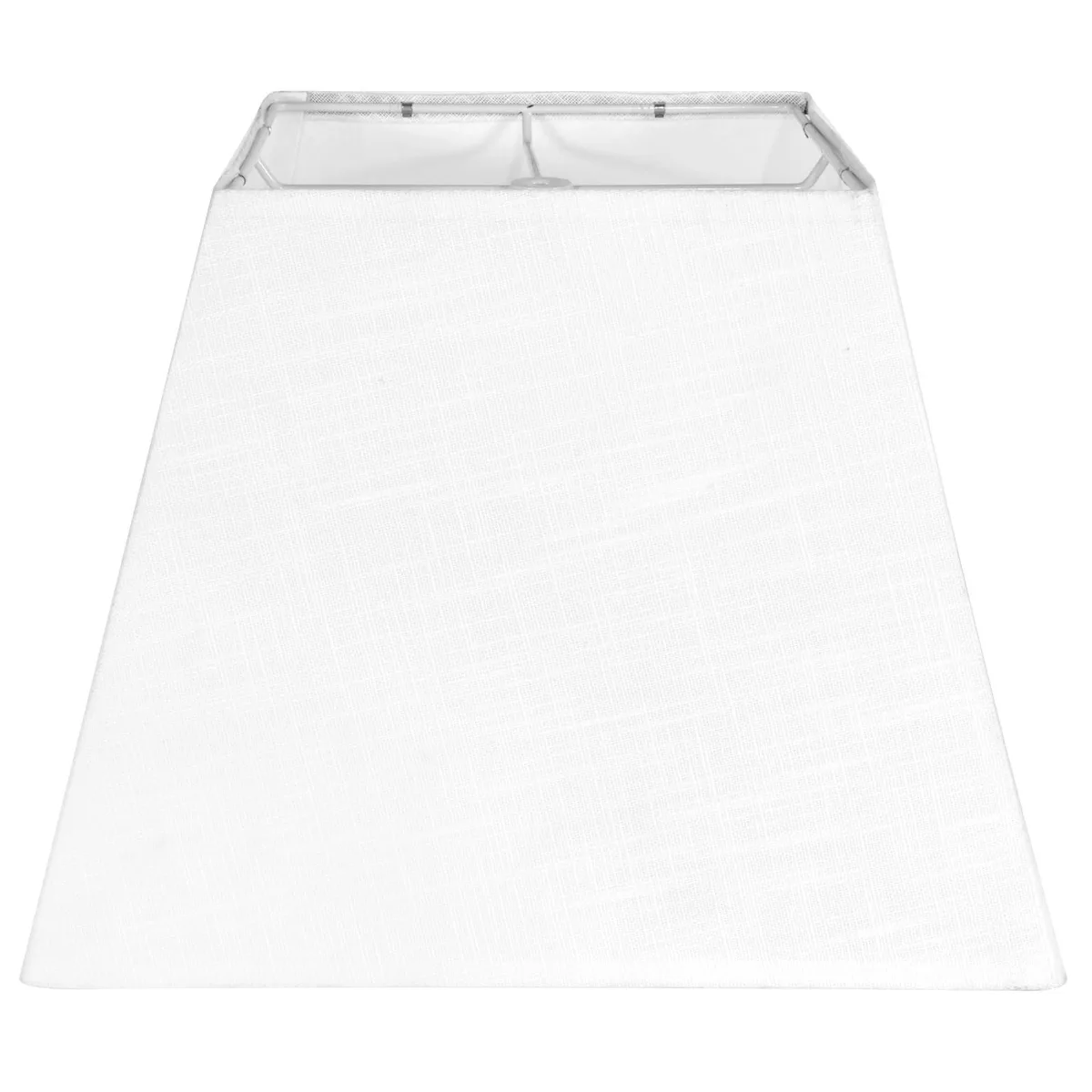 White square linen lampshade, 13 by 13 by 10 inches, unfinished fabric texture