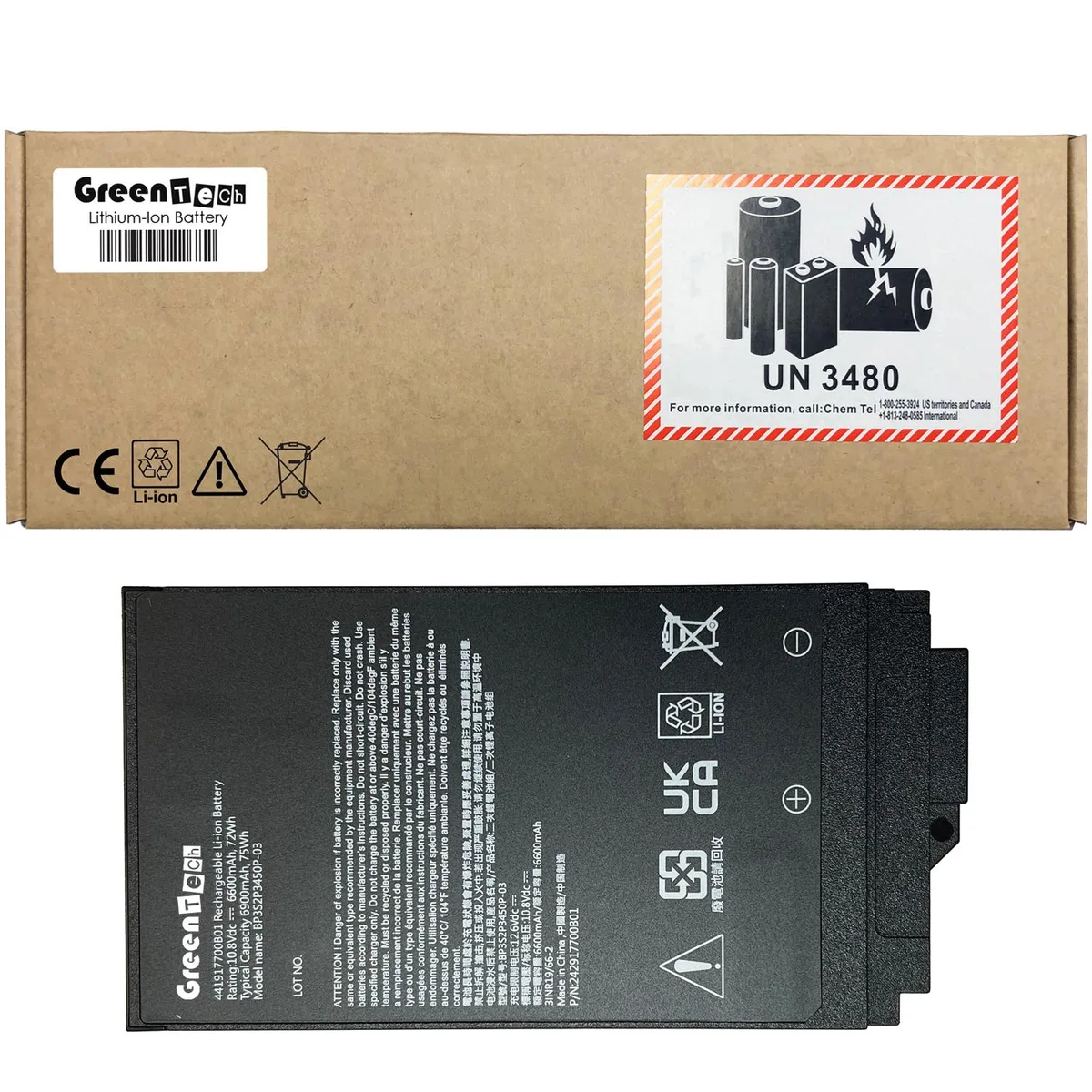 GreenTechLLC GreenTechLLC GBM6X6 laptop battery 10.8V 72Wh 6-cell Getac S410 G4 — product photo