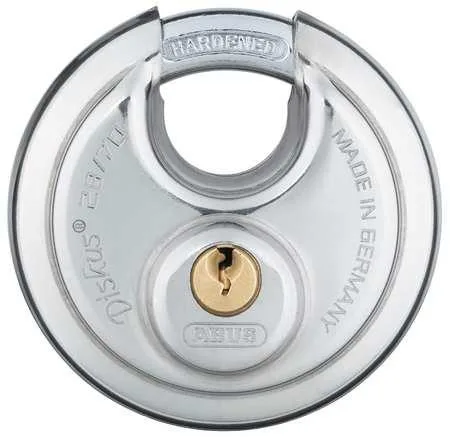 Silver disc padlock with steel shackle and key 0303