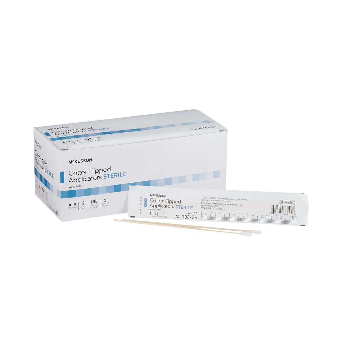 Black plastic case containing 200 sterile cotton-tipped wooden applicators