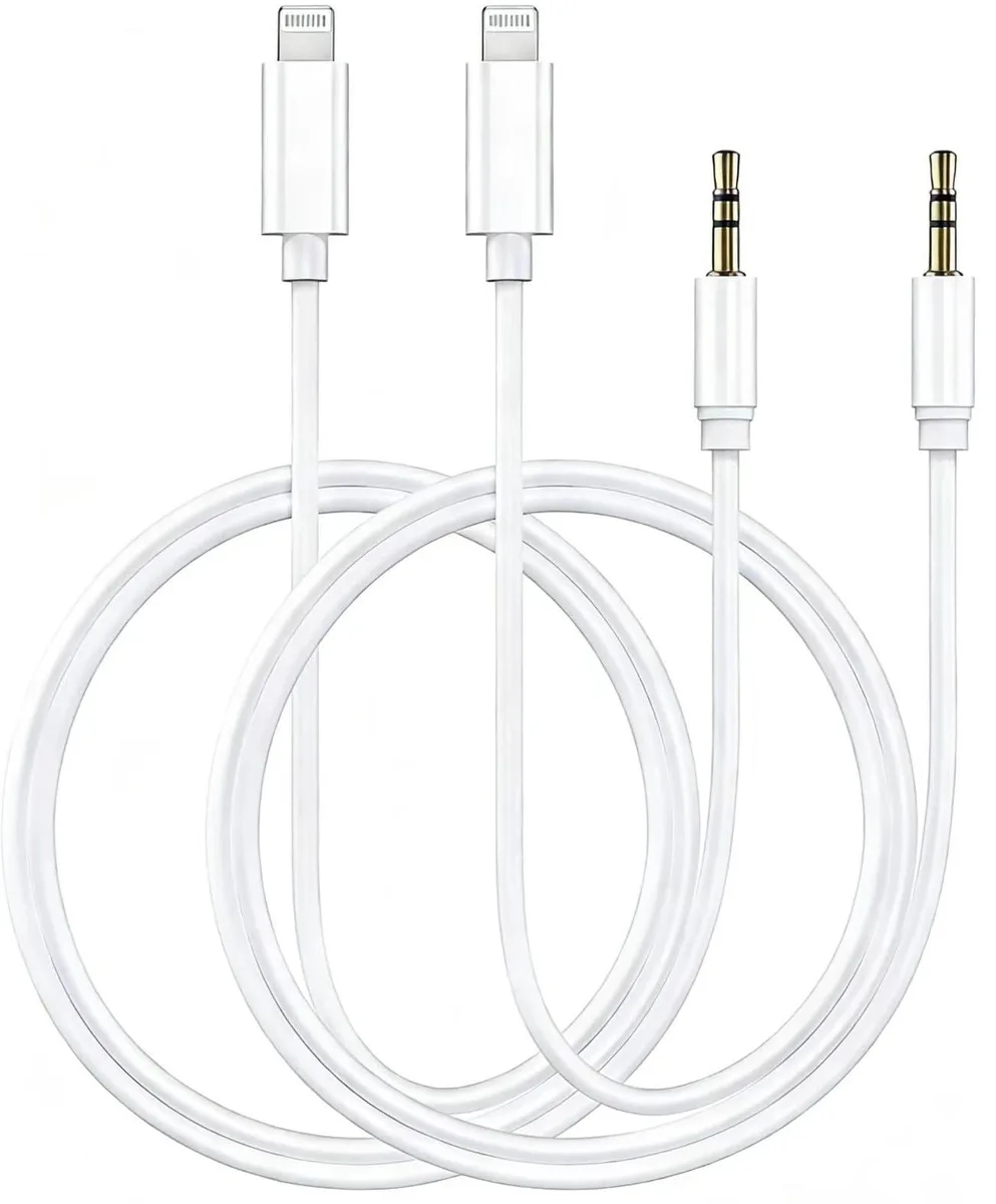 Two orange Lightning-to-3.5 mm audio cables, 3.3 ft each, TPE jacket