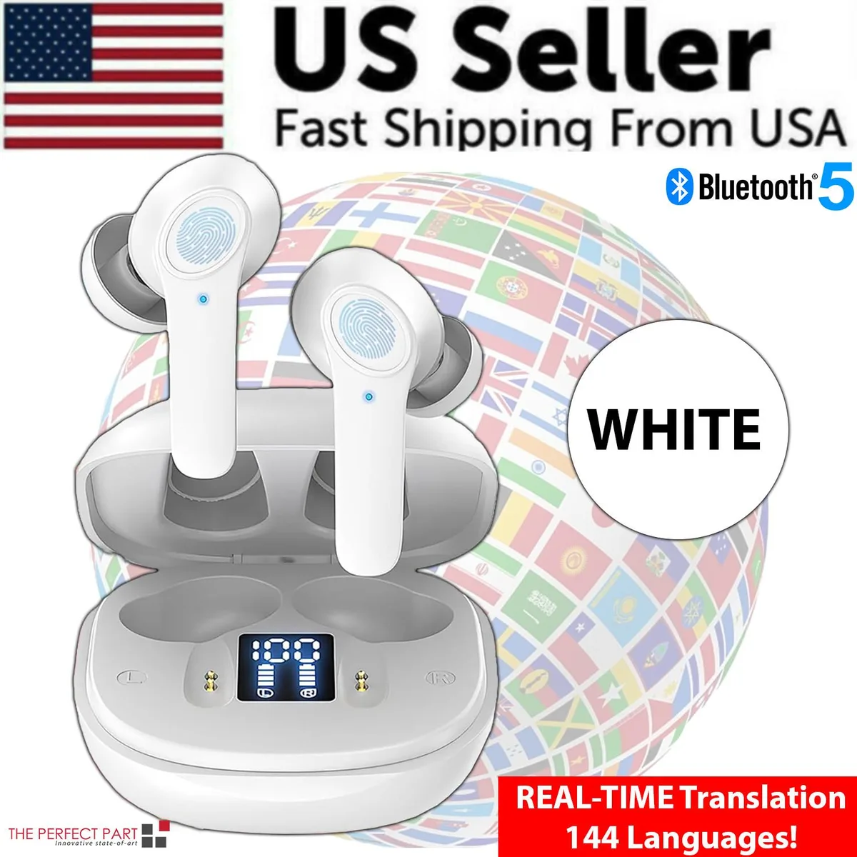 The Perfect Part The Perfect Part Translator Earbuds 144 Languages White Bluetooth 5.0 — product photo