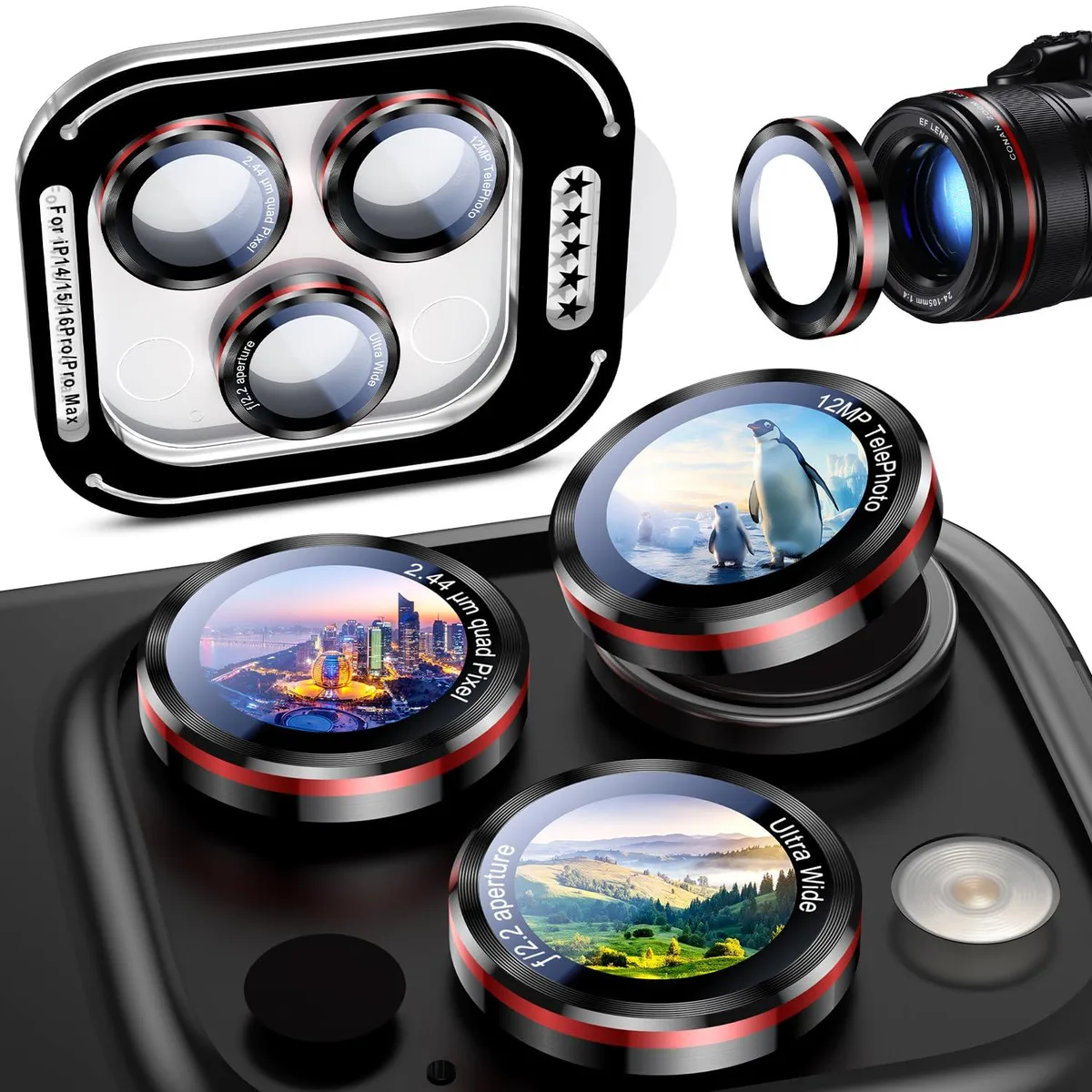  Uyiton 01 Camera Lens Protector Black+Red iPhone 14-17 Pro/Pro Max — product photo