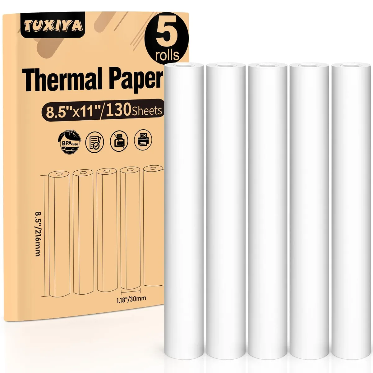 5 Rolls Thermal Printer Paper 8.5"x11" 130 Sheets — product photo
