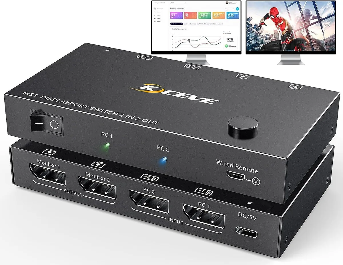 AUTYUE AUTYUE MST DisplayPort Switch Splitter 2 in 2 Out 4K @60Hz Wired Remote — product photo