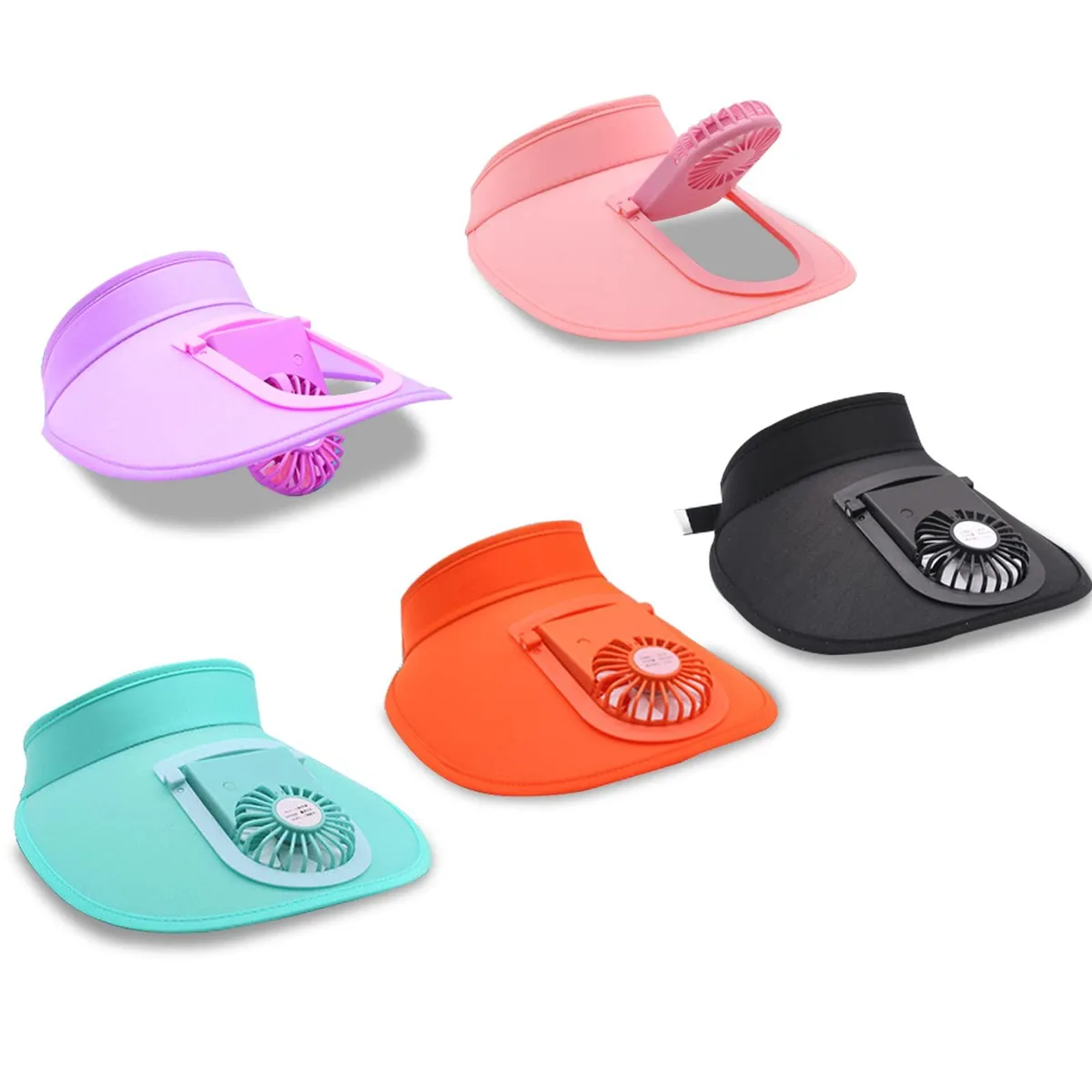  Vnakers Sun Visor Hat with Fan Black UPF50+ 6.2-inch Brim 300mAh 3-Speed 150° Rotatable Fan — product photo