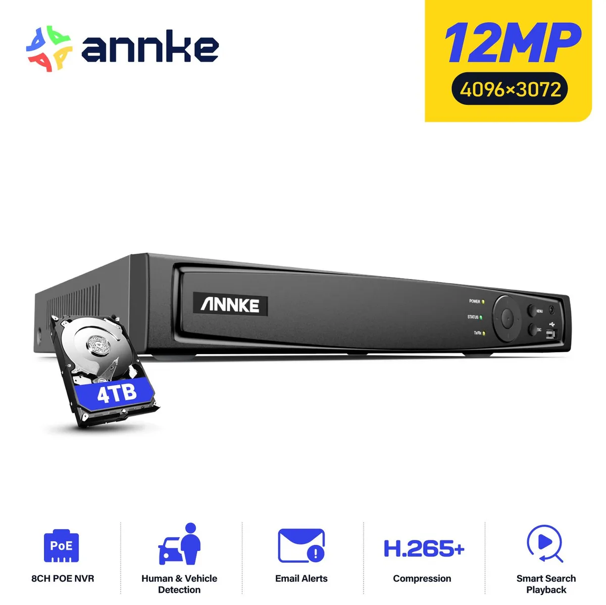 Annke Annke Ultra 12MP 8CH PoE NVR 4TB HDD surveillance security system — product photo