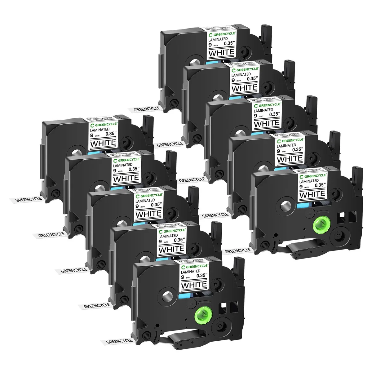 GREENCYCLE GREENCYCLE 10 Pack TZe-221 9mm Laminated White Printer Ribbon — product photo
