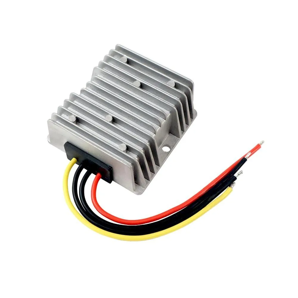 Rectangular aluminium boost converter module with wiring terminals and IP68 rating