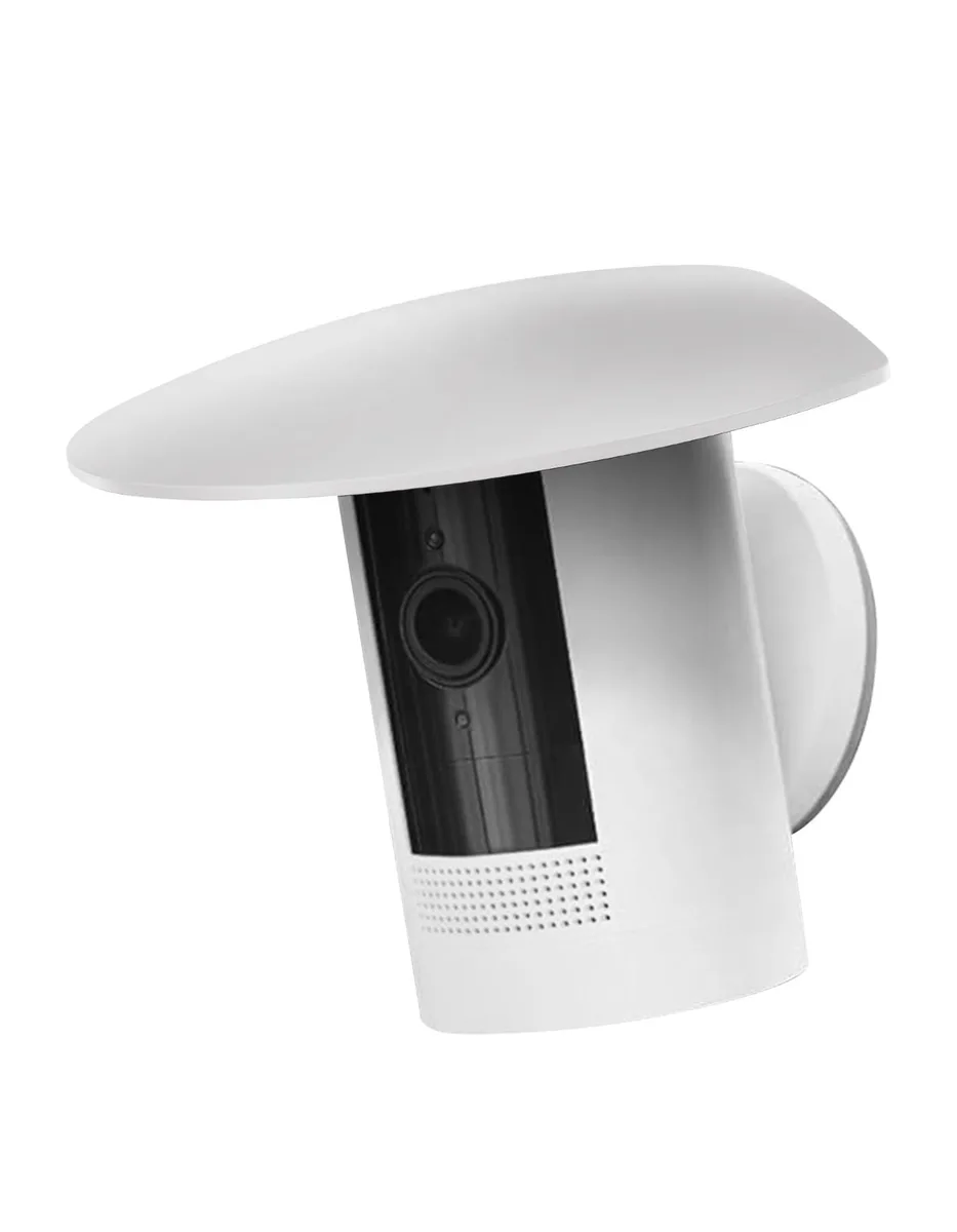 White ABS rain shade with matte black underside, base mount, 5.5 by 4.5 inches