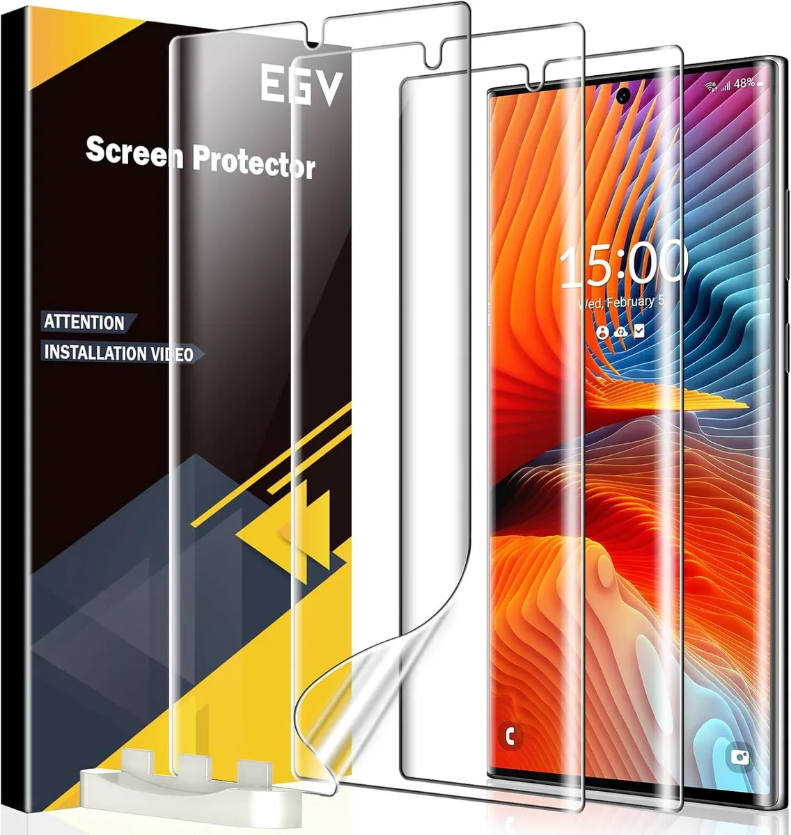 Three clear flexible TPU screen protectors with alignment tool for Galaxy S22 Ultra