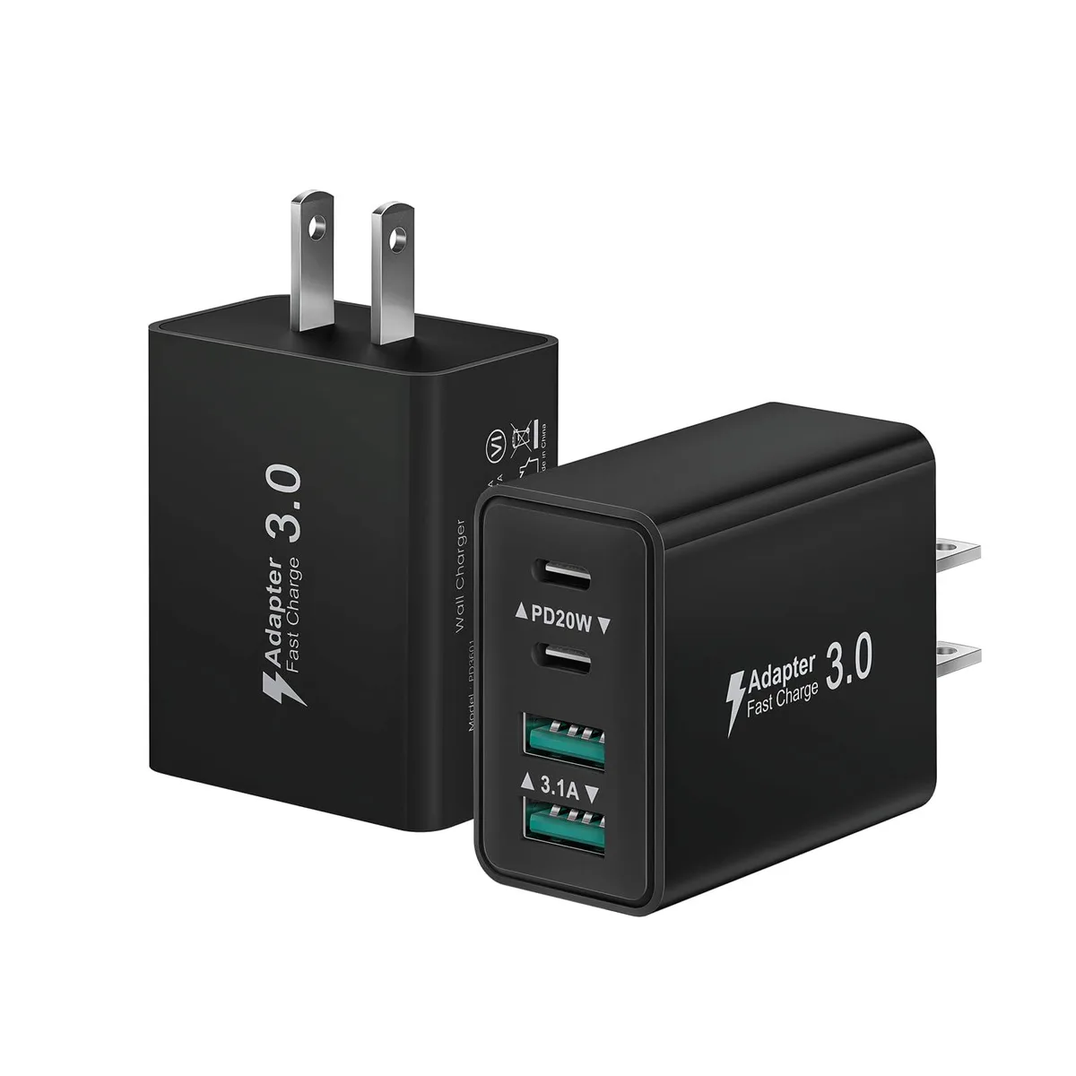 KEHIPI KEHIPI PD3601 2-pack 40W 4-port USB charger 2A2C Black — product photo