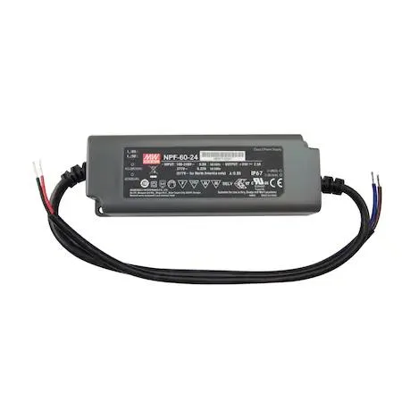 Rectangular metal driver enclosure, matte finish, wiring terminals visible