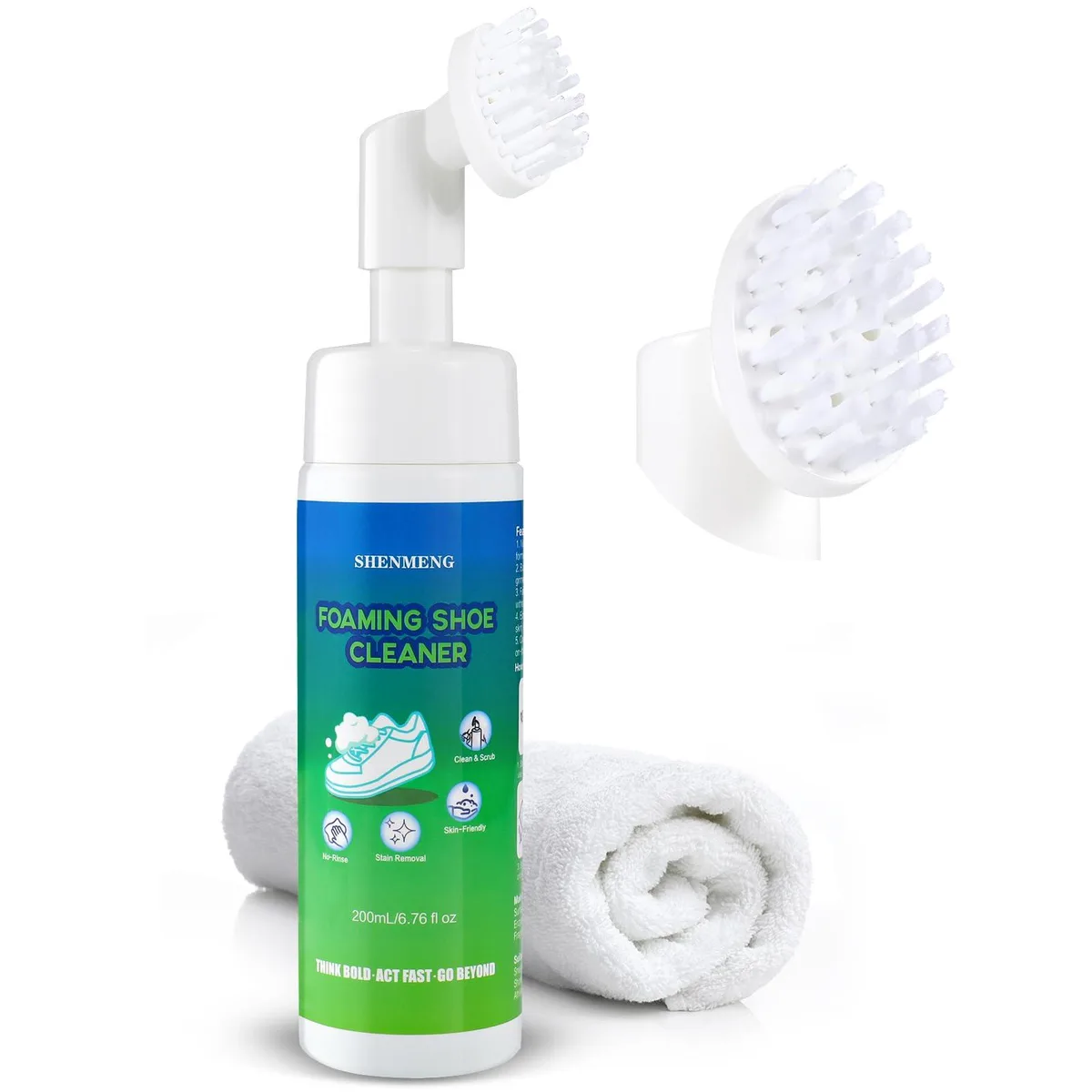 Yellow 6.76 oz foam cleaner bottle with integrated brush head