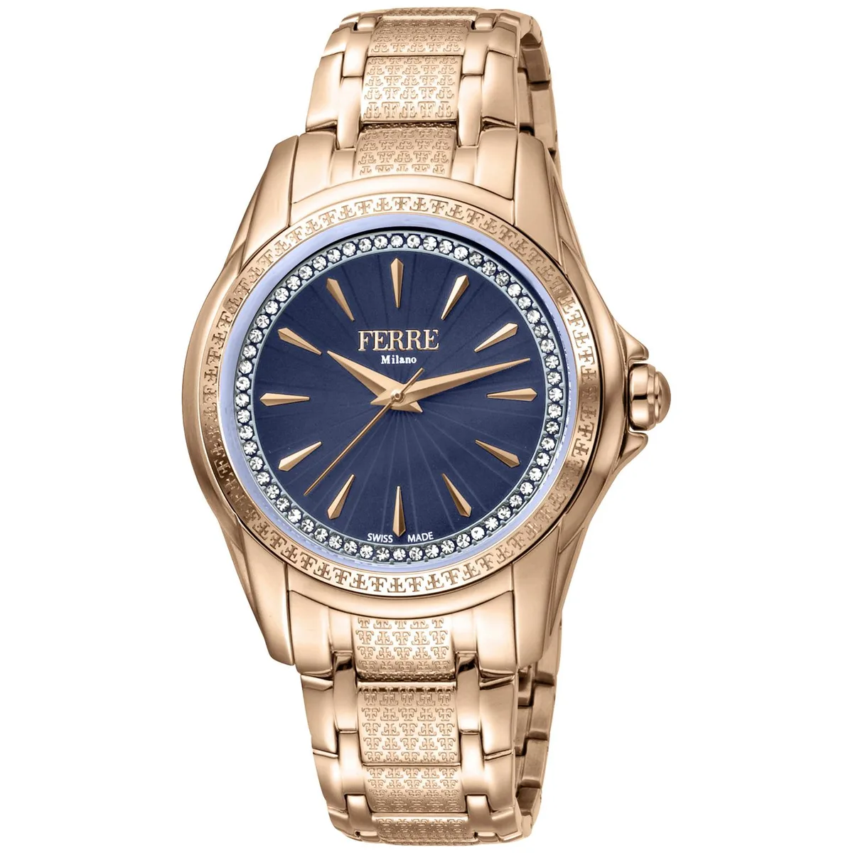 Silver stainless steel watch with rose gold dial and metal bracelet