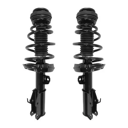 Pair of silver front strut assemblies with coil springs and top mounts