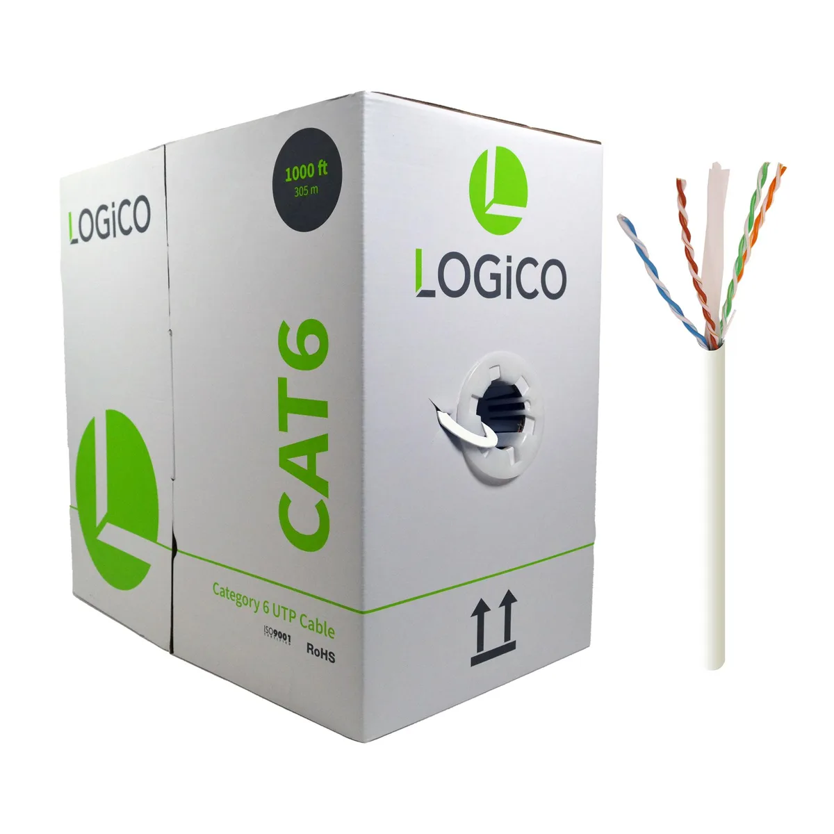 Logico Logico C6EU2602 network ethernet cable Cat6E 1000 ft white UTP 23AWG CCA 550 MHz — product photo