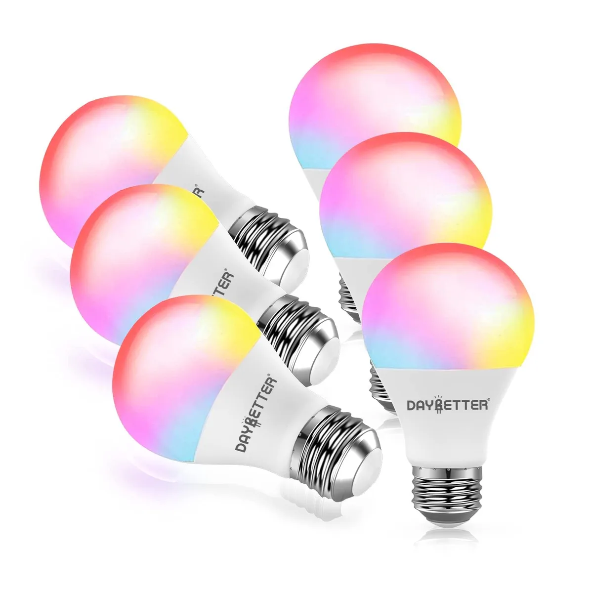  DAYBETTER RGBCW Wi-Fi Smart LED Bulb A19 E26 9W 800LM 6 Pack — product photo