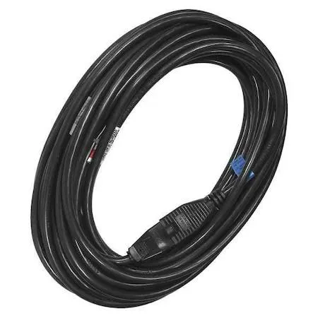 Black round 50 ft 12/3 SJTW extension cord with straight plug and single receptacle