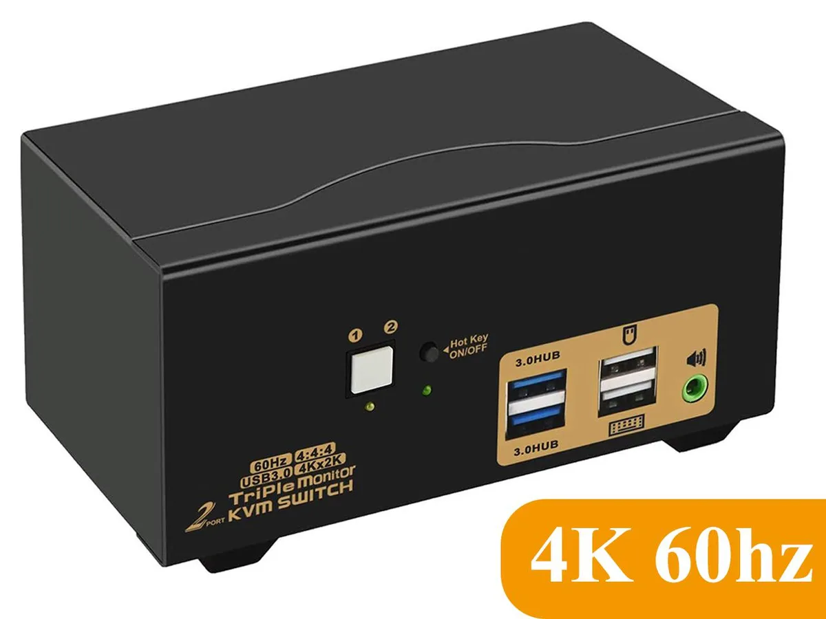 DEFACE DEFACE USB 3.0 HDMI KVM Switch Triple Monitor 2 Port 4K 60Hz 923HUA-3 — product photo
