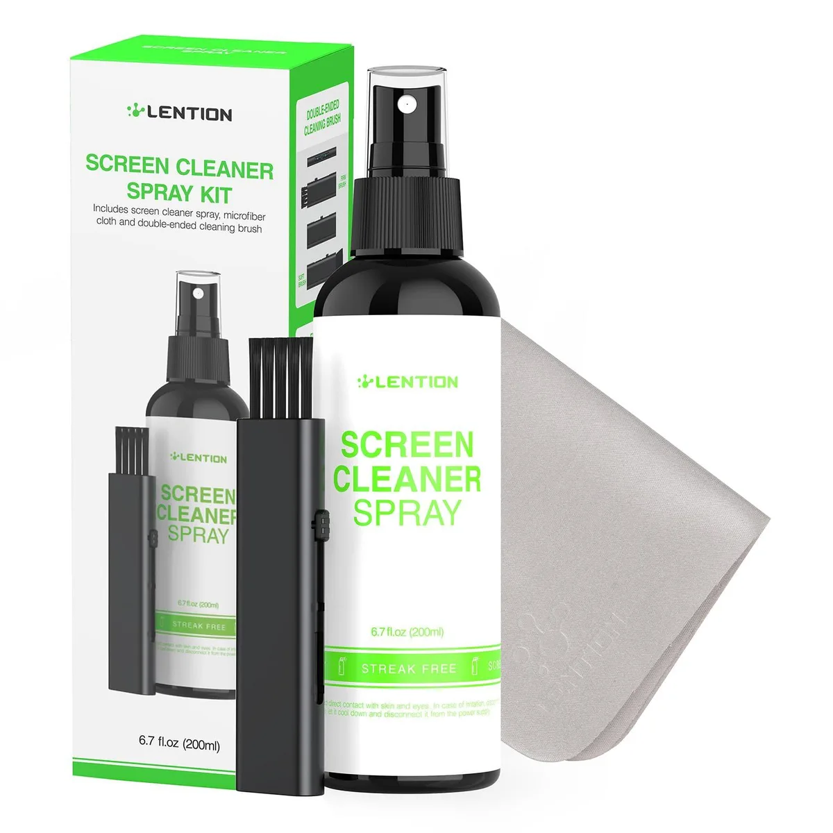 Screen cleaner kit with 200ml spray bottle, microfiber cloth and soft brush