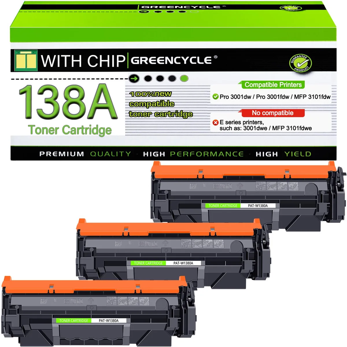 GREENCYCLE GREENCYCLE W1380A toner cartridge 3-pack black 1500 pages — product photo