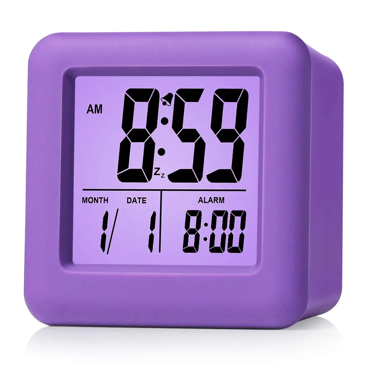 Purple silicone digital alarm clock with LCD display