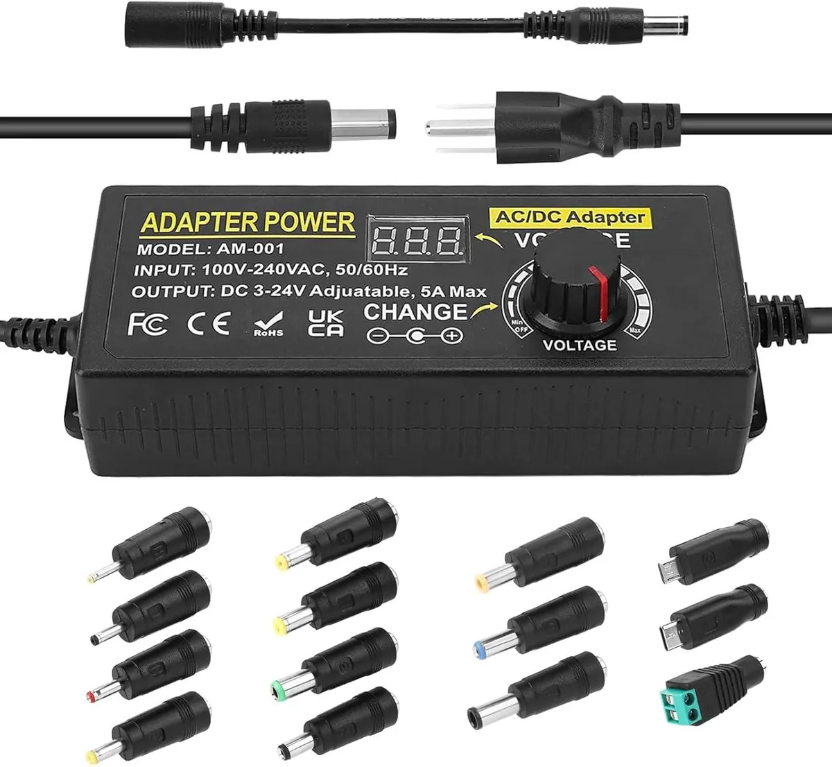 GCON GCON Adjustable Power Adapter 3V-24V 5A 120W 14 Tips — product photo