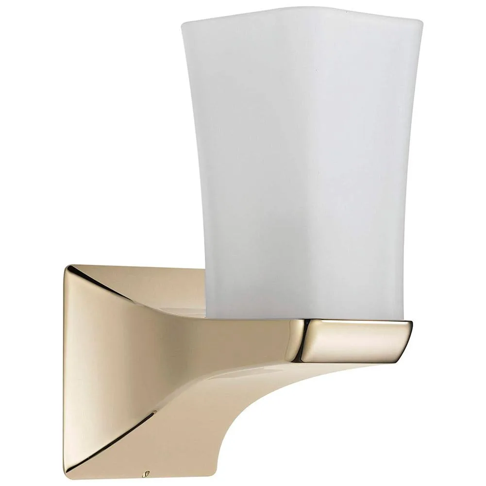 Delta Tesla bathroom sconce in polished nickel with satin etched glass shade extending from wall