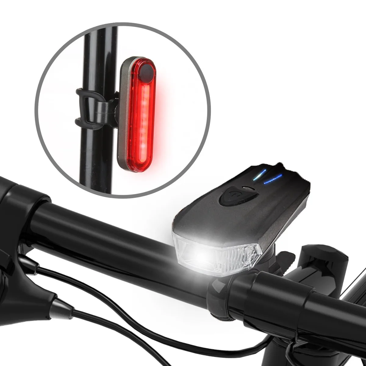 Black aluminum-alloy front bike light with quick-release clamp for 22-35mm handlebars