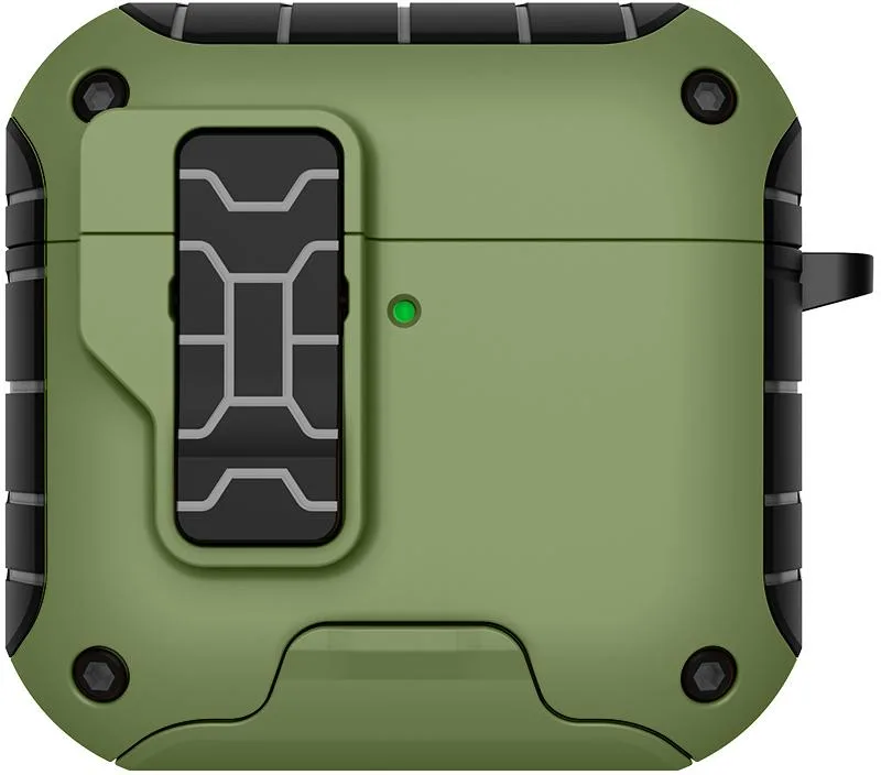 Nakedcellphone Nakedcellphone MagnaFlip Rugged Case for AirPods 4 with Stand, Clip, Lanyard &amp; Kit – Moss Green — product photo