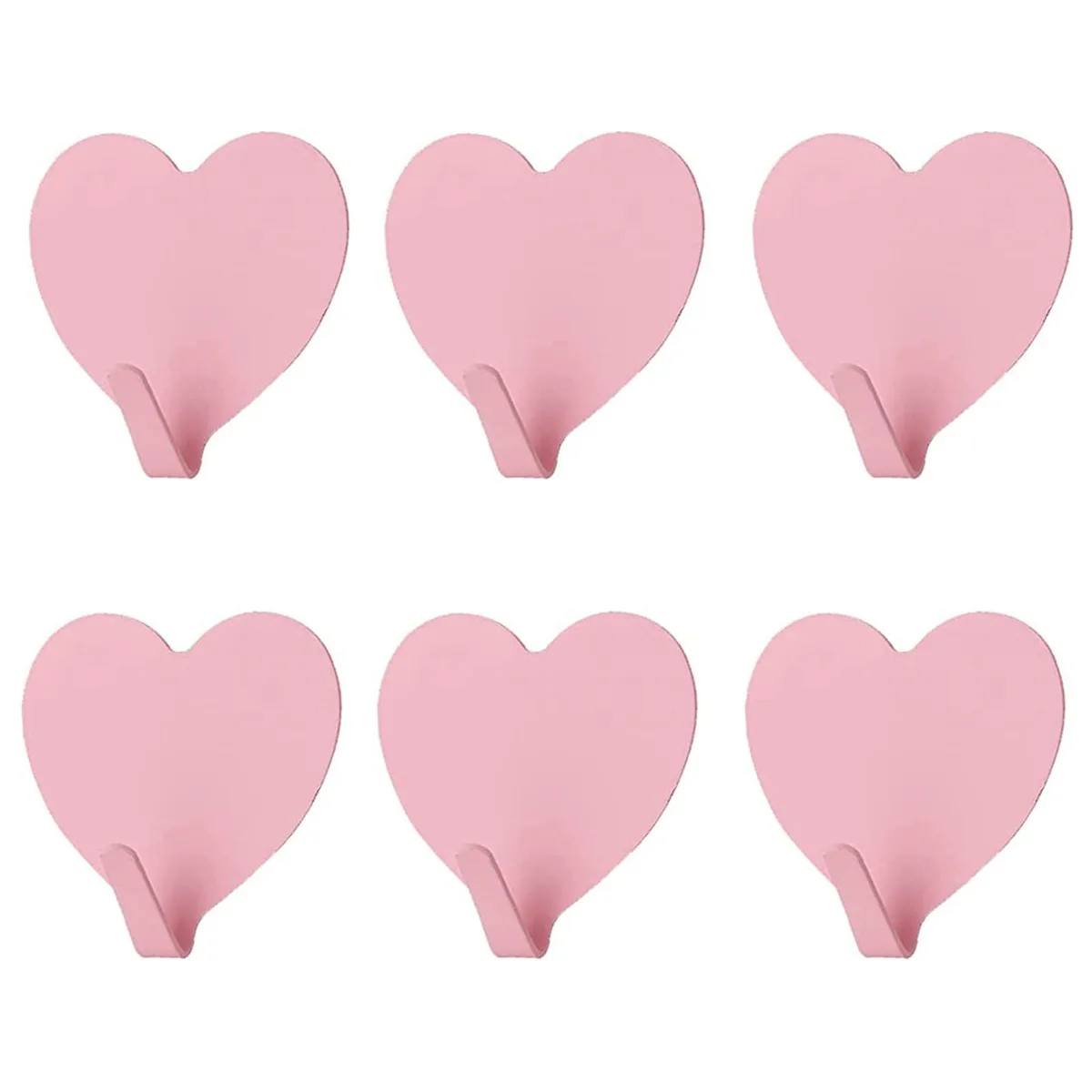 Twelve light-pink painted stainless steel heart hooks in individual packs
